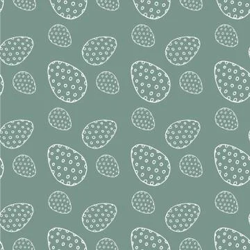 Gray pattern with eggs decorated in white circles in doodle style Stock Illustration