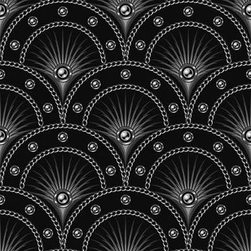 Gray pattern with fan shaped grid, silver chains 스톡 일러스트