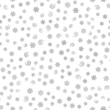 Gray pattern, spirals and flowers. Seamless vector background Stock Illustration