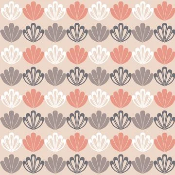 Gray pink clam shell on dark background seamless pattern nautical theme Stock Illustration