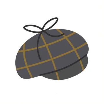 Gray plaid hat. Isolated vector icons on a transparent yellow background. Pri Stock Illustration