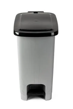 Gray plastic waste bin isolated on white Stock Photos