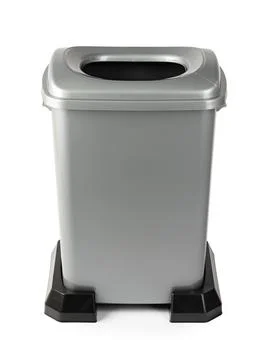 Gray plastic waste bin isolated on white Stock Photos