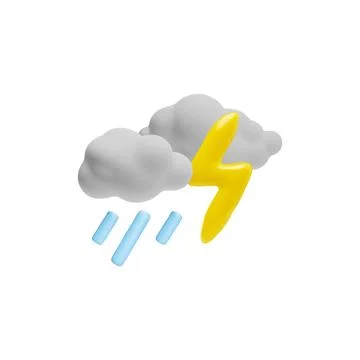 Gray plasticine clouds with raindrops and lightning 3D style Illustrazione stock