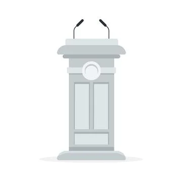 Gray podium with two microphones, indicating a place for speeches or Stock Illustration