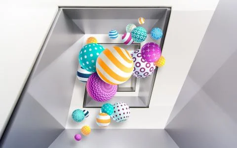 Gray polygonal background, multi-colored balls of different sizes Stock Illustration