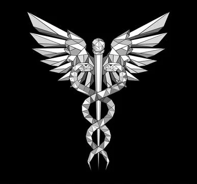 Gray polygonal Caduceus symbol Illustrazione stock