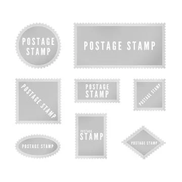Gray postal stamp template collection with shadow. Retro blank postage stamp  Stock Illustration