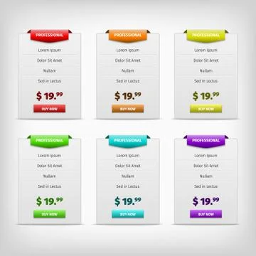Gray pricing tables with color variation Illustrazione stock