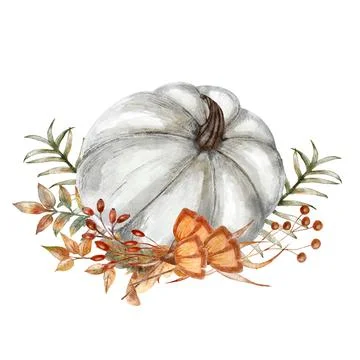 Gray pumpkin composition, floral pumpkin, Halloween clip art, autumn design e Stock Illustration