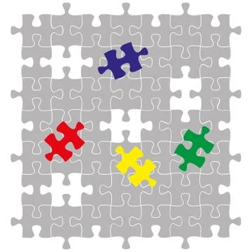 Gray puzzle and four colored puzzle element Stock Illustration