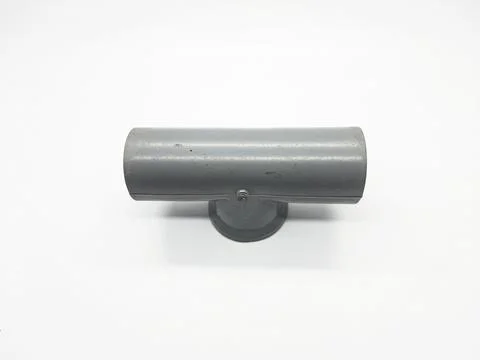 Gray pvc t fitting isolated on white background for plumbing connections Stock Photos
