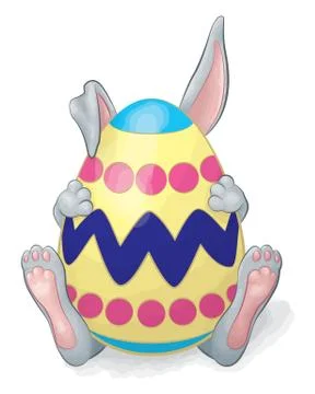 Gray Rabbit Hiding Behind Easter Egg Illustrazione stock