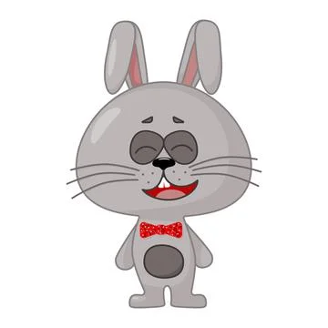 A gray rabbit with a red bow. Stock Illustration