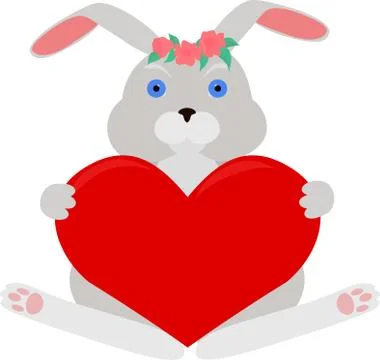 Gray rabbit with red heart Illustrazione stock