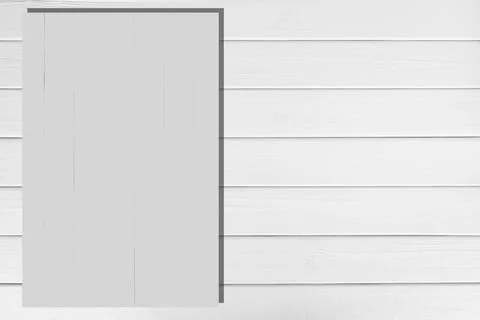 Gray rectangle space on white horizontal wooden planks.Monochrome copy space 스톡 사진