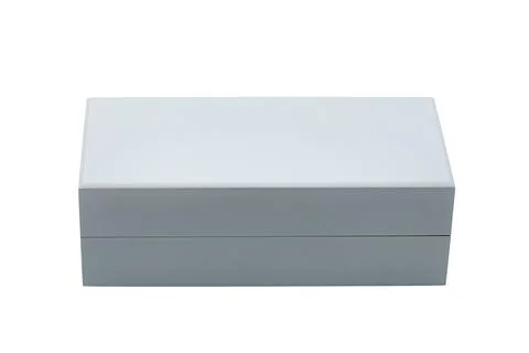 Gray rectangular wooden gift box for jewelry storage. Stock Photos