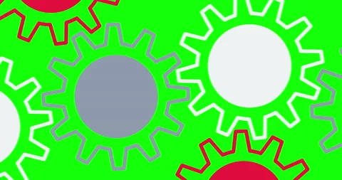 Gray, red and white gears rotating on green background. 4K resolution animation Stock Footage 232815141