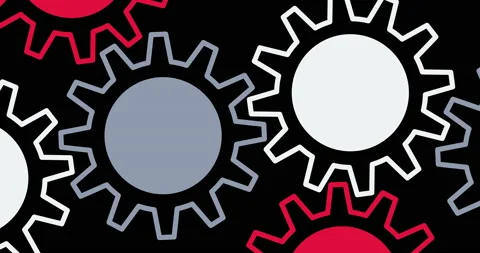 Gray, red and white gears rotating on black background. 4K resolution animation Stock Footage 235492560