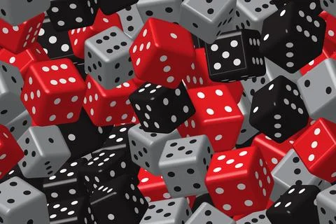 Gray Red Black Dice Seamless Pattern, 3D Vector Illustration Illustrazione stock