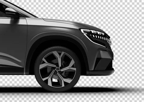 Gray Renault Austral 2024 front half render on transparent background. Stock Illustration