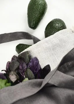 Gray Reusable Eco Friendly Bag with Avocado Stock Photos
