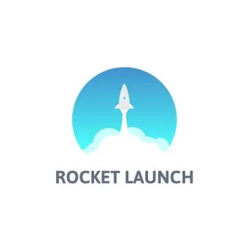 Gray rocket and white cloud, circle icon in flat style, vector illustration Stock Illustration