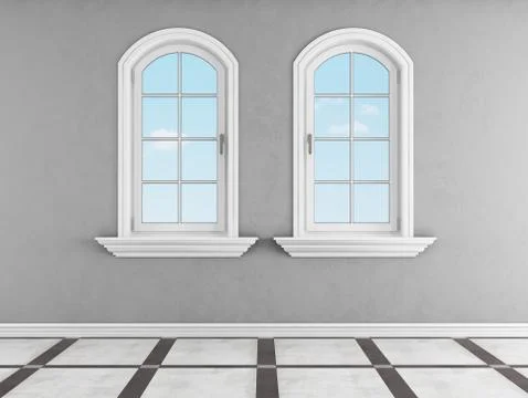 Gray room with two arched windows Stock Illustration