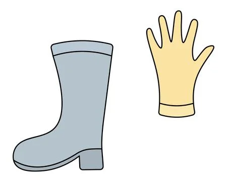 Gray rubber boot and yellow gardening glove. Color vector illustration. 스톡 일러스트