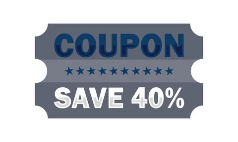 Gray Save 40% Coupon Ticket Clipart 스톡 일러스트