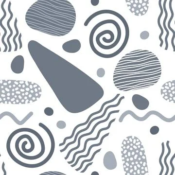 Gray seamless pattern. Abstract geometrical shapes. Hand drawn textured various Stock-Illustration