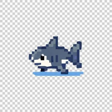 Gray Shark Pixel Art Design Vector Stock Illustration