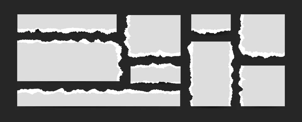 Gray Sheets of torn paper. Empty textbox and frames of Notebook page for Sc.. Stock Illustration