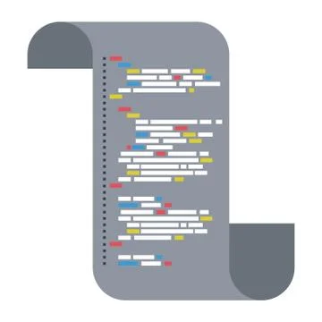Gray silhouette of continuously sheet with printed source code in closeup Stock Illustration
