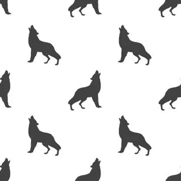 Gray silhouette wolf isolated seamless pattern on white background. Vector Stock Illustration
