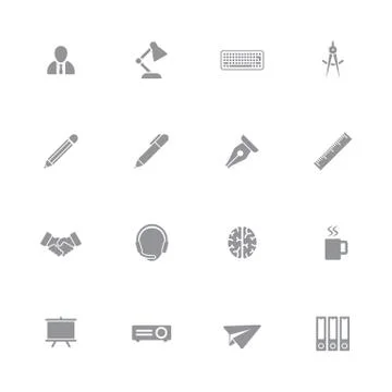 Gray simple flat business and office icon set Stock Illustration