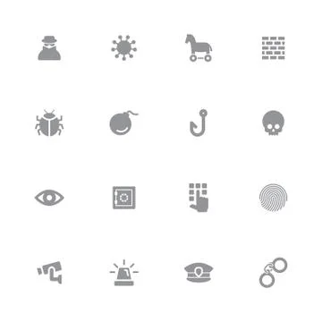 Gray simple flat security icon set Stock Illustration
