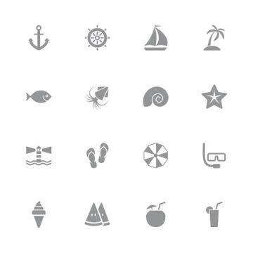 Gray simple flat summer icon set Stock Illustration