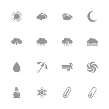 Gray simple flat weather icon set Stock Illustration