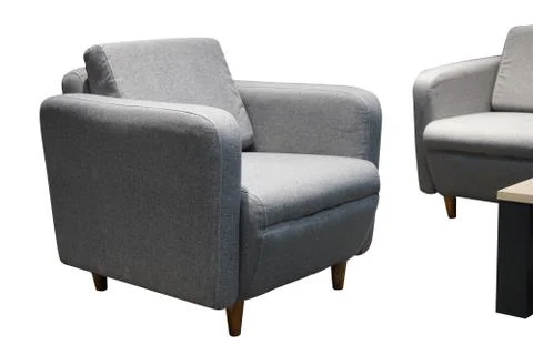 Gray single sofa in modern style isolated on white Stock Photos