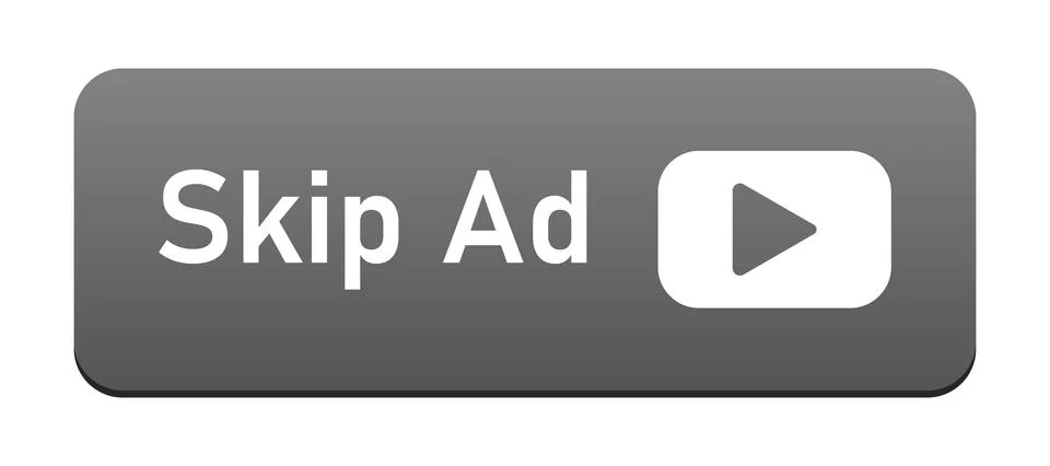 Gray skip ad button with white play icon and text video online Illustrazione stock