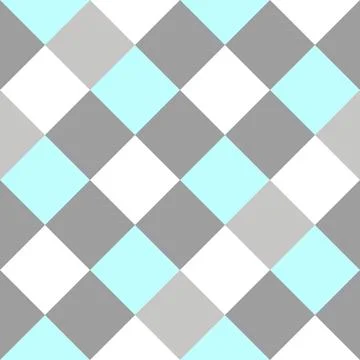 Gray Sky Blue White Large Diagonal Seamless French Checkered Pattern. Big Inc Stock Illustration
