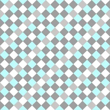 Gray Sky Blue White Seamless Diagonal French Checkered Pattern. Inclined Colo Stock Illustration