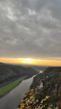 Gray sky clouds sunset landscape, nature green plain autumn evening travel .. 写真素材