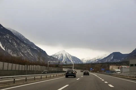 Gray sky over the mountains. Stock Photos