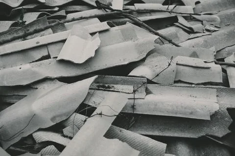 Gray slate broken into pieces of different shapes and sizes Stock Photos