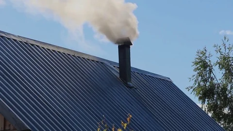 Gray smoke comes from the pipe Stock Footage 77402478