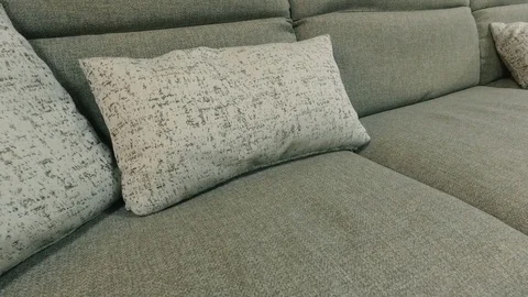Gray sofa with cushions. Panoramic view. Close-up Stock-Footage 75732433