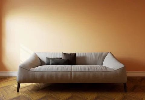Gray sofa in the interior, with free space on the wall. 3d rendering Иллюстрация