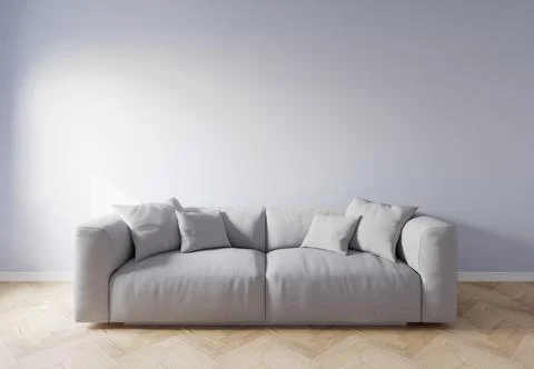 Gray sofa in the interior, with free space on the wall. 3d rendering Stock-Illustration
